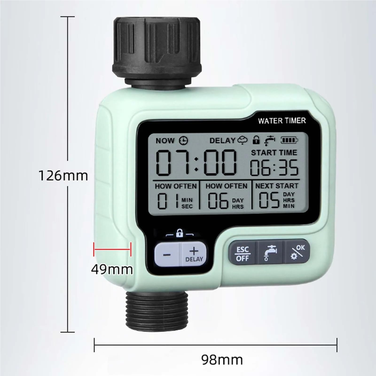 Irrigatore da giardino compatto, timer for irrigazione, rubinetto for tubo flessibile, for irrigazione da giardino all'aperto, prato domestico, irrigazione