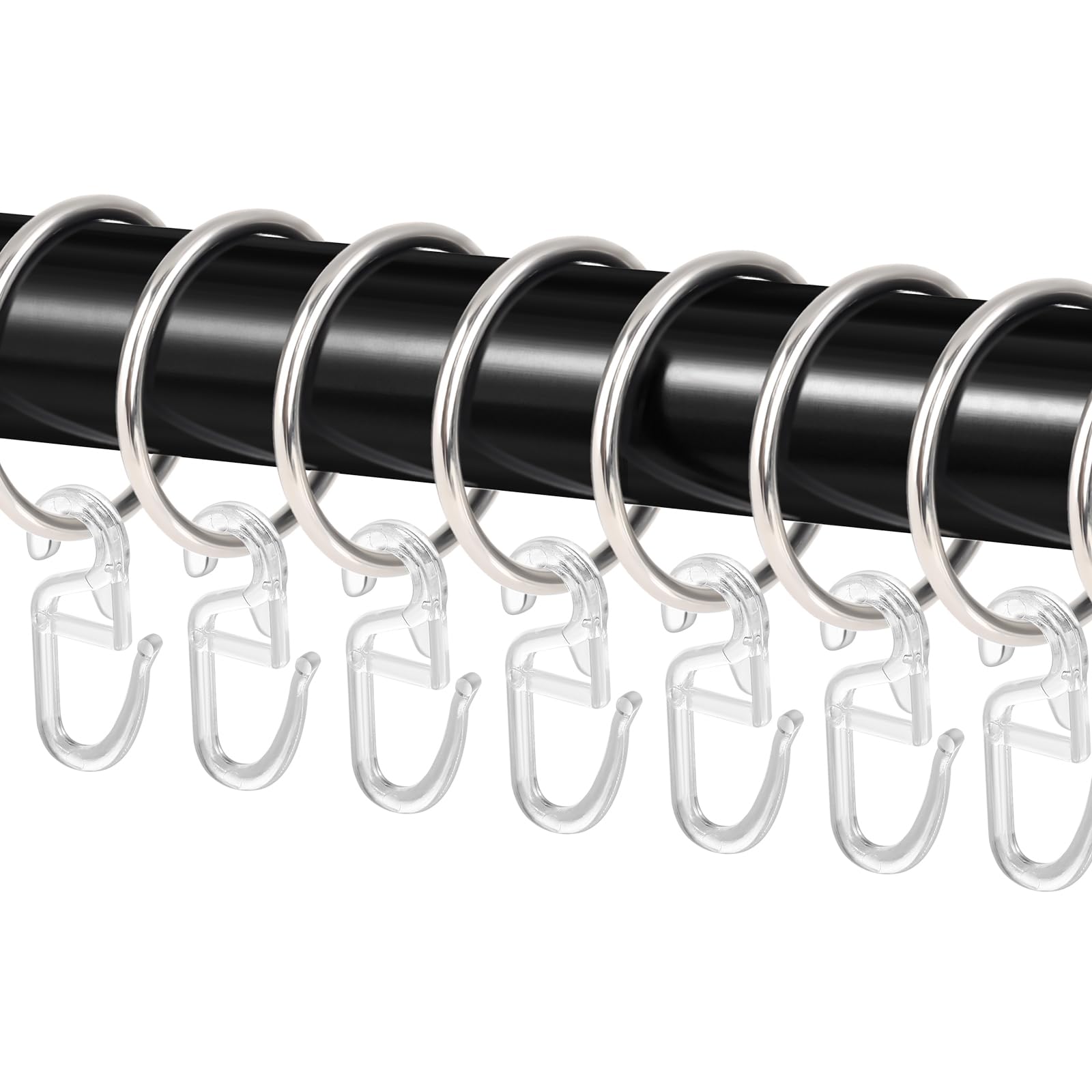 40 Stück Metall Gardinenringe, Silber Vorhangringe Duschvorhangringe Curtain Ringe mit 40 Stück Kunststoff Gardinenhaken für Fenster Tür Duschvorhänge, 40 mm Innendurchmesser - Silber