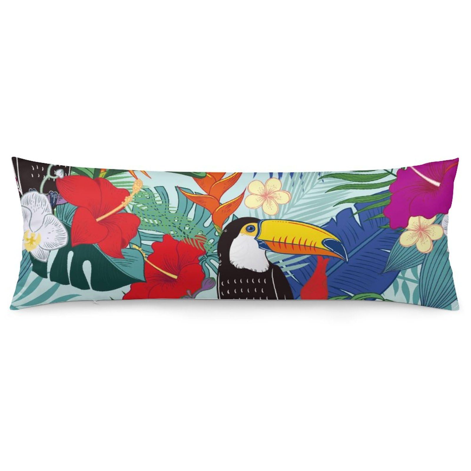 Tropical Parrot Birds Wth Jungle Flowers Body Pillow Cover Lightweight Long Pillow Case for Cushion Sofa Living Room Bed 20
