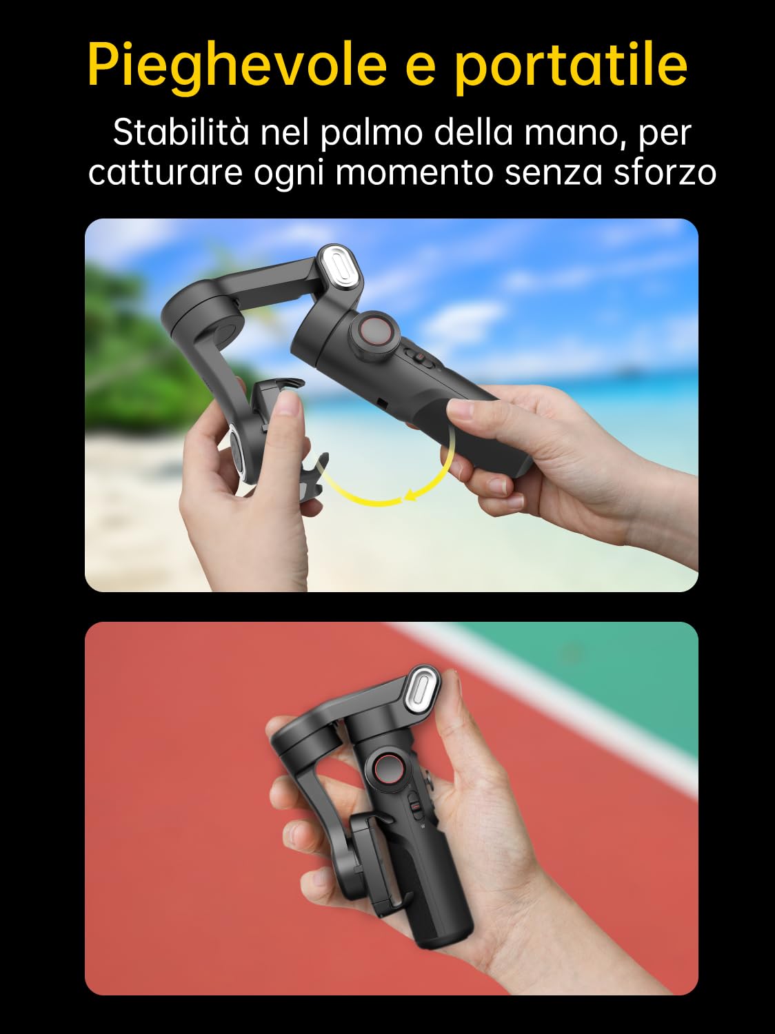 AOCHUAN Stabilizzatore per smartphone pieghevole a 3 assi con luce RGB magnetica, rilevamento del viso e rotella di messa a fuoco - Compatibile con iPhone/Android per vlogging - Smart XE Kit