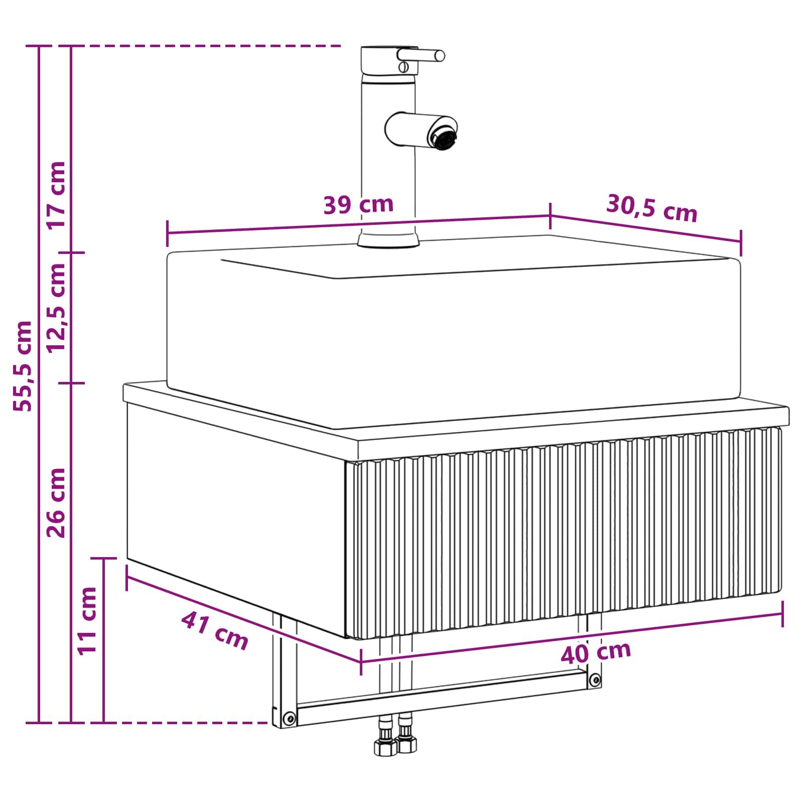 Lavabo da parete bianco in legno 40 x 41 x 39 cm con scarico rapido e fori per un facile montaggio, ideale per mobili da bagno, WC degli ospiti e ristrutturazione