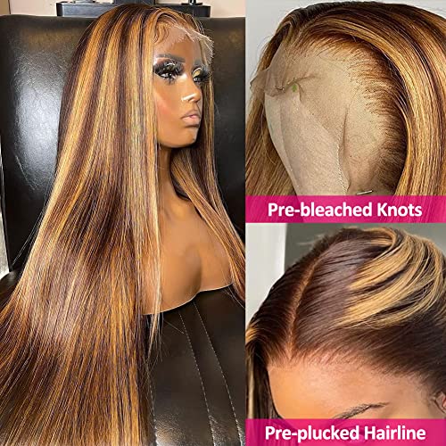 Flady 4/27 Highlight Hd Lace Front Wigs Human Hair Pre Plucked Honey Blonde Ombre Wig Human Hair 150% Density Straight Glueless Wigs Human Hair For Black Women #TOP1