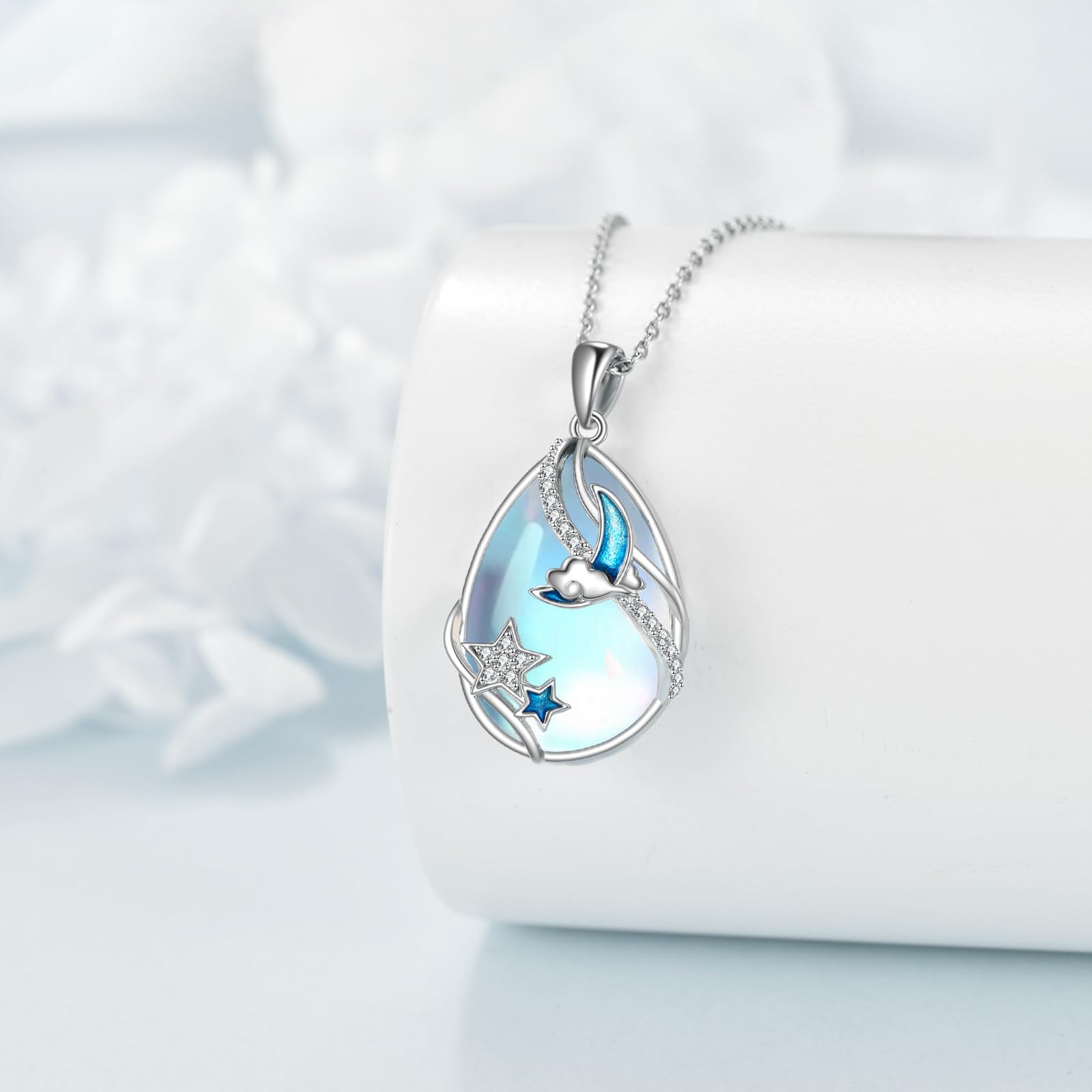 KQF Schmetterling/Fuch/Katze/Libelle/Ster/Quallen/Meerjungfrau/Eule Mondstein Kette für Damen Sterling Silber Schmetterling Mondstein Anhänger Kette für Damen Mädchen