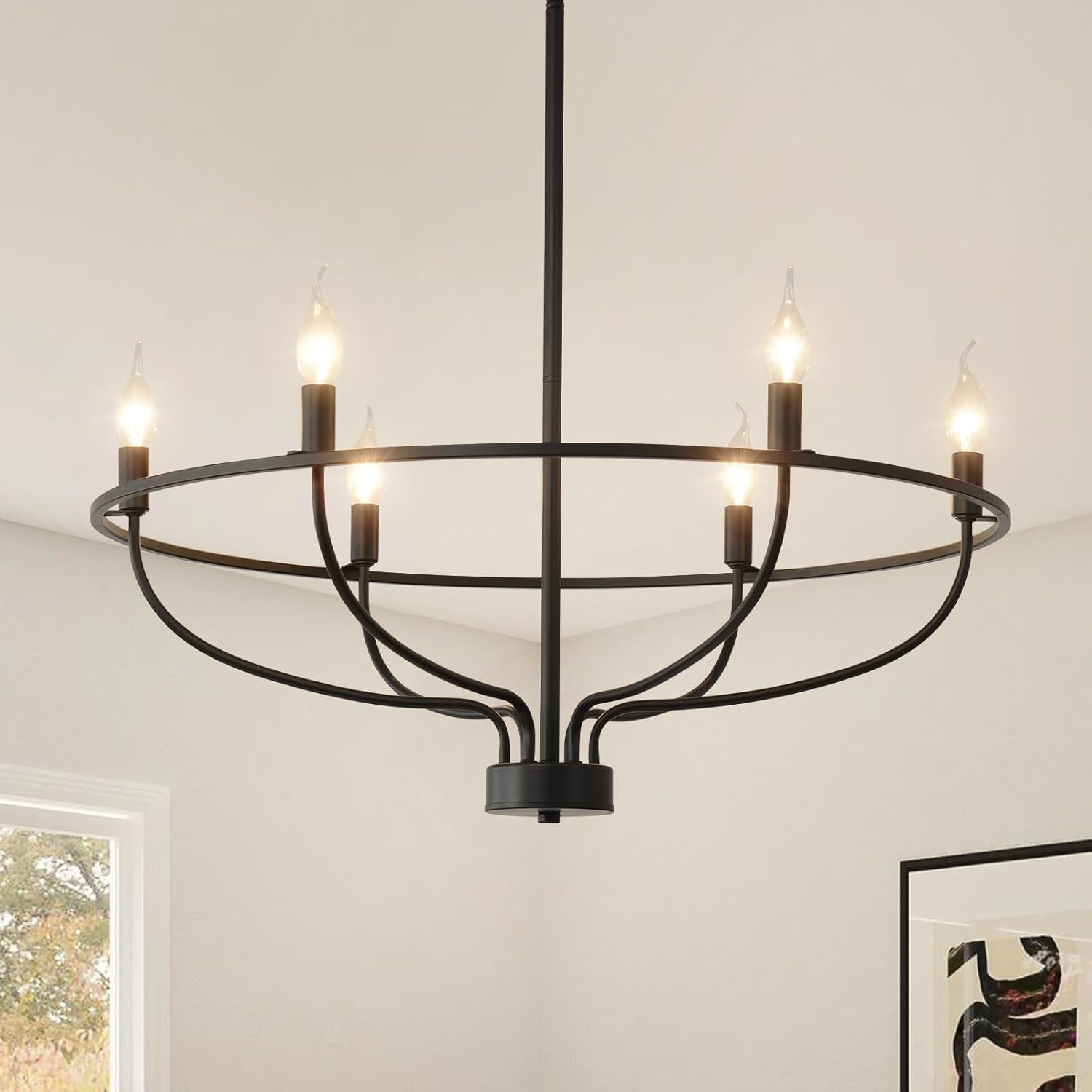 VBKK Black Chandelier Light Fixture, 6Light Industrial Candle
