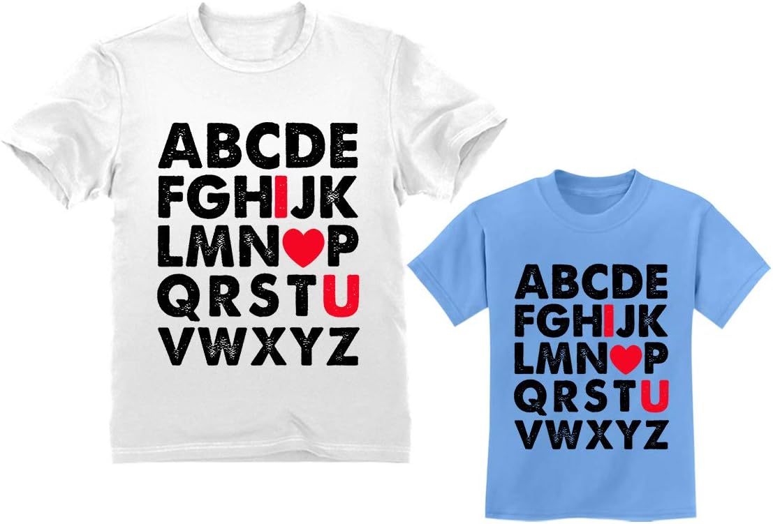 Father & Daugher/Son Matching T-Shirt Valentines Day Alphabet ABC I Love You Kids California Blue 5/6 / Adults White Medium