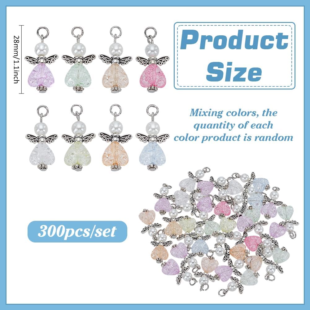 PH PandaHall 30pcs Angel Charms, Mixed Angel Wing Pendants Guardian Charms Heart Glass Bead for Jewelry Necklace Bracelet Earring Making DIY Craft Easter Decoration - Image 2