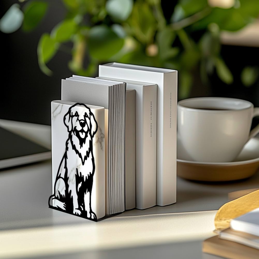 Peacoblue Lot de 2 Serre-Livres Métal Golden Retriever Décoratif