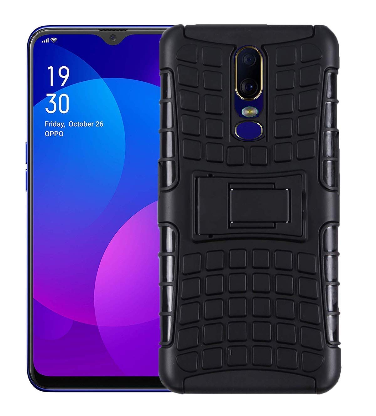 COVERNEW Back Cover Case Dual Layer Rugged and Tough Defender Kick Stand with Bult in Stand for OnePlus 6 - Space Black