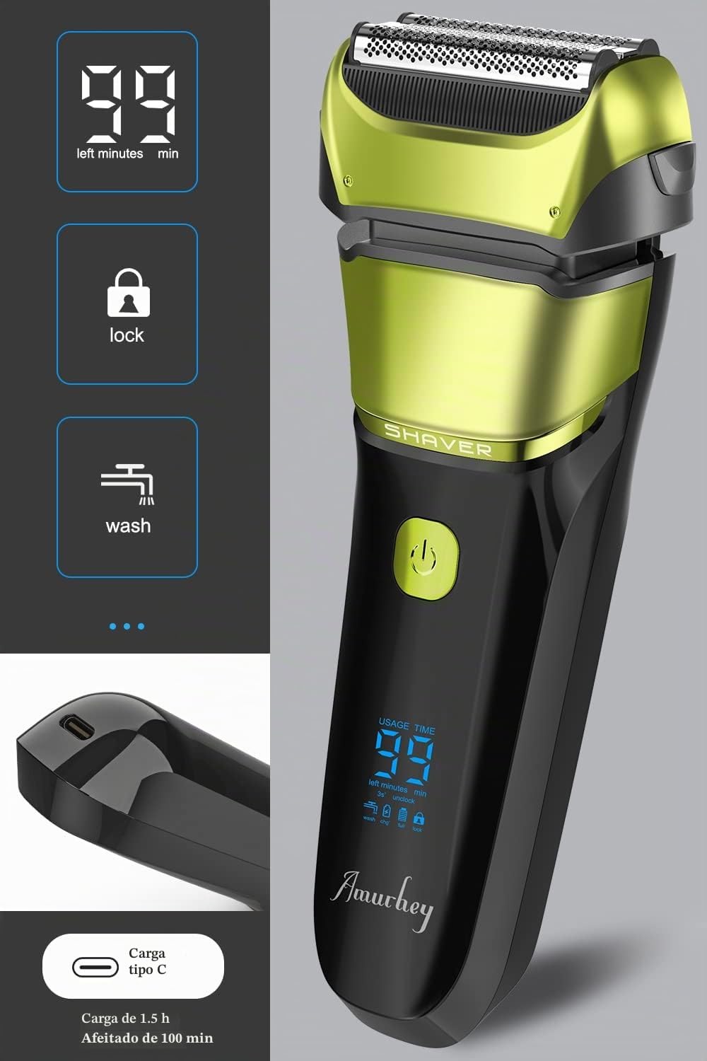 Afeitadora eléctrica Amurhey para hombre con 3 cuchillas flexibles, Máquina de Afeitar Barba con pop-up & Funda de viaje, Afeitadora Barba en seco y húmedo, FK-608i