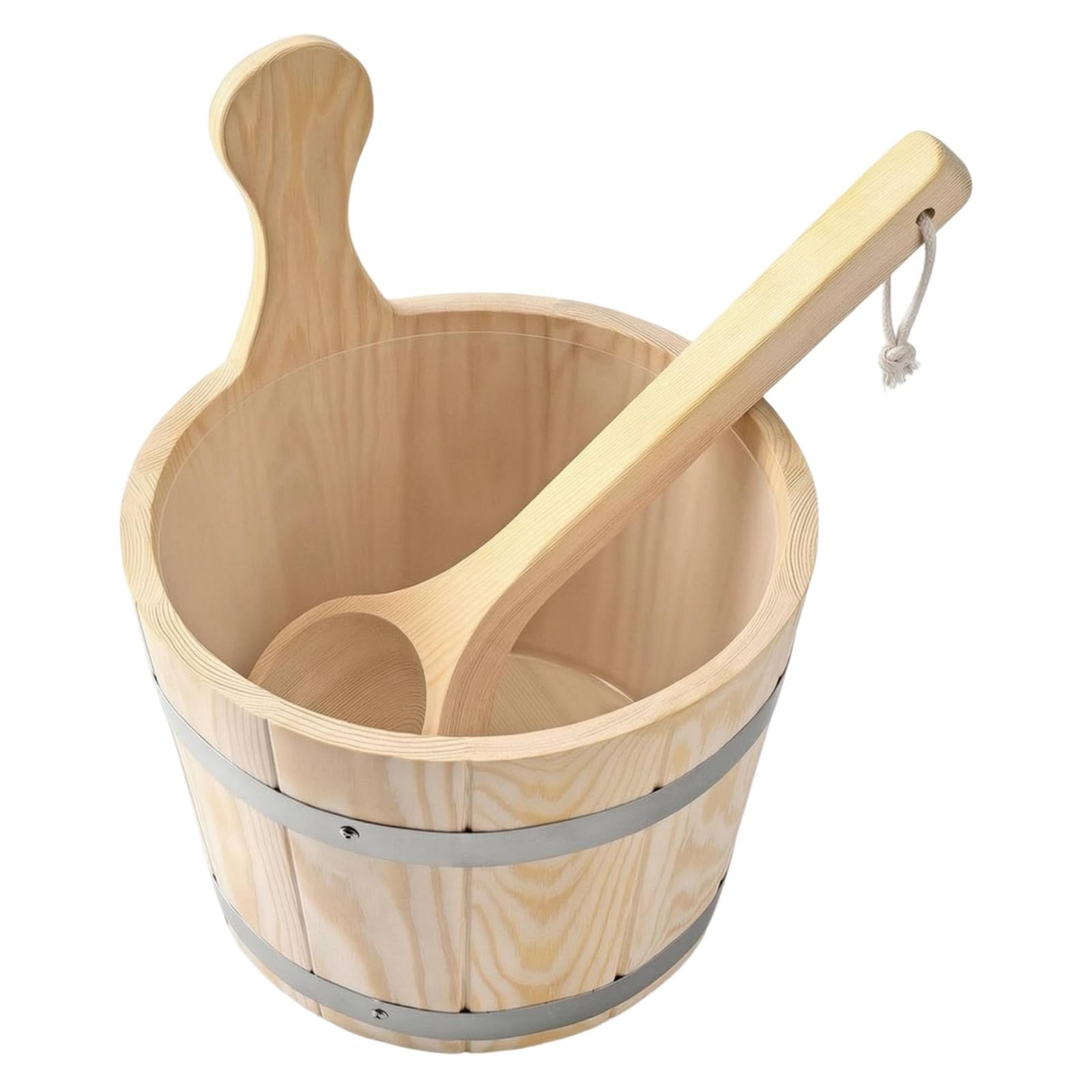 F Fityle Cubo de Madera para Sauna Cubo Balde con Construcción Duradera con Aros de Metal Capacidad 5 L Asa Lateral de Paleta y Colgable Adecuado para Personal Baños Nórdicos
