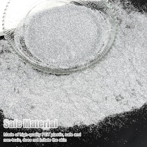 Glitzerpulver zum Basteln,100g Glitzer Silber,Glitzer zum Weihnachten Basteln Kerzen,Glitzerpulver für Nägel Gesicht DIY Epoxidharz Kartenbasteln