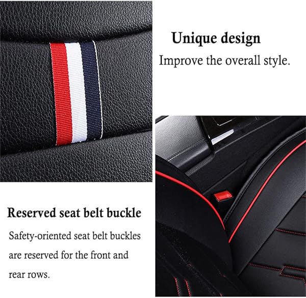 Car Seat Covers 5 Seat Leather Fits for Toyota Prius 2010-2014 Vehicle Seat Cover Full Set Cushion Front Rear Seat Protectors (Black Red) - 3