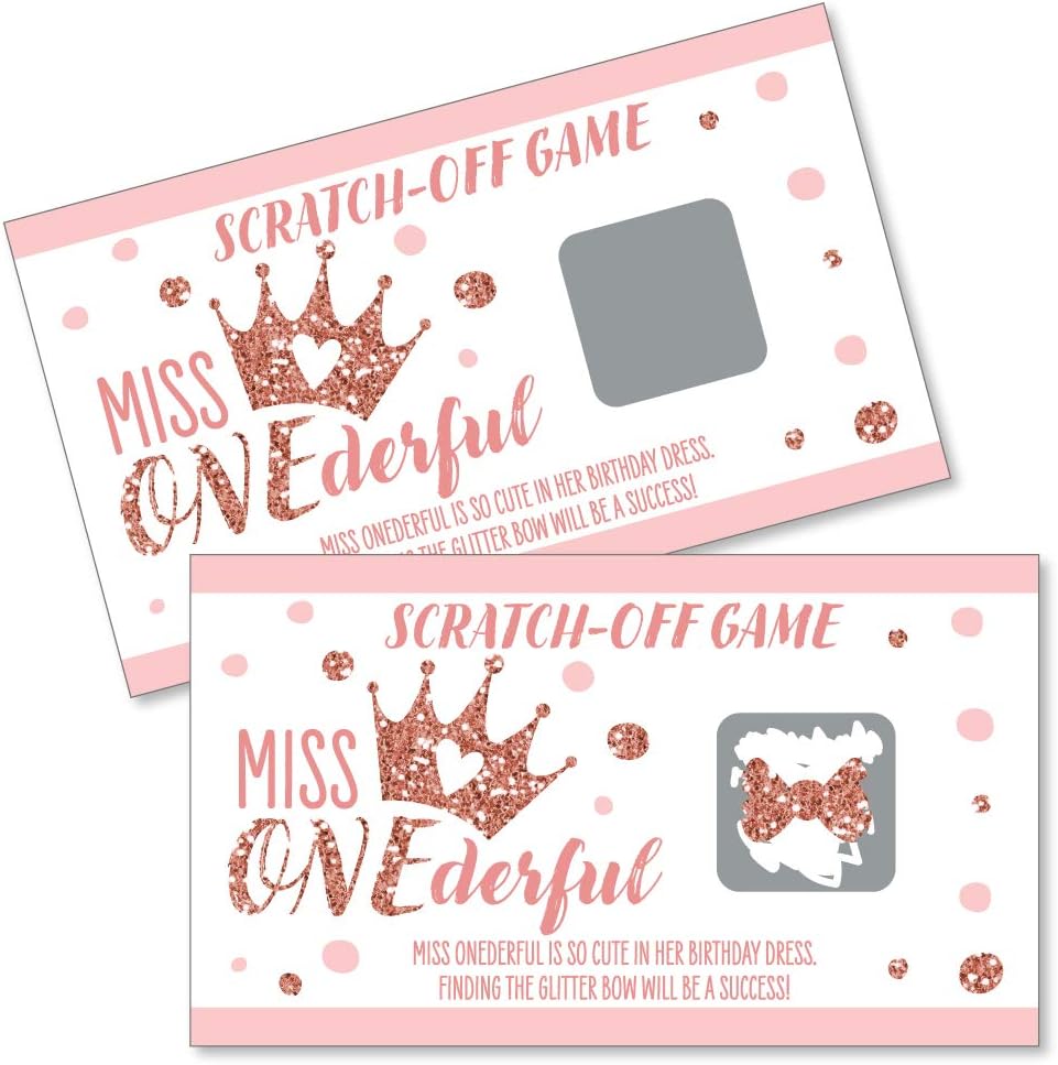 Big Dot of Happiness 1st Birthday Little Miss Onederful - Girl First Birthday Party Game Scratch Off Cards - 22 Count