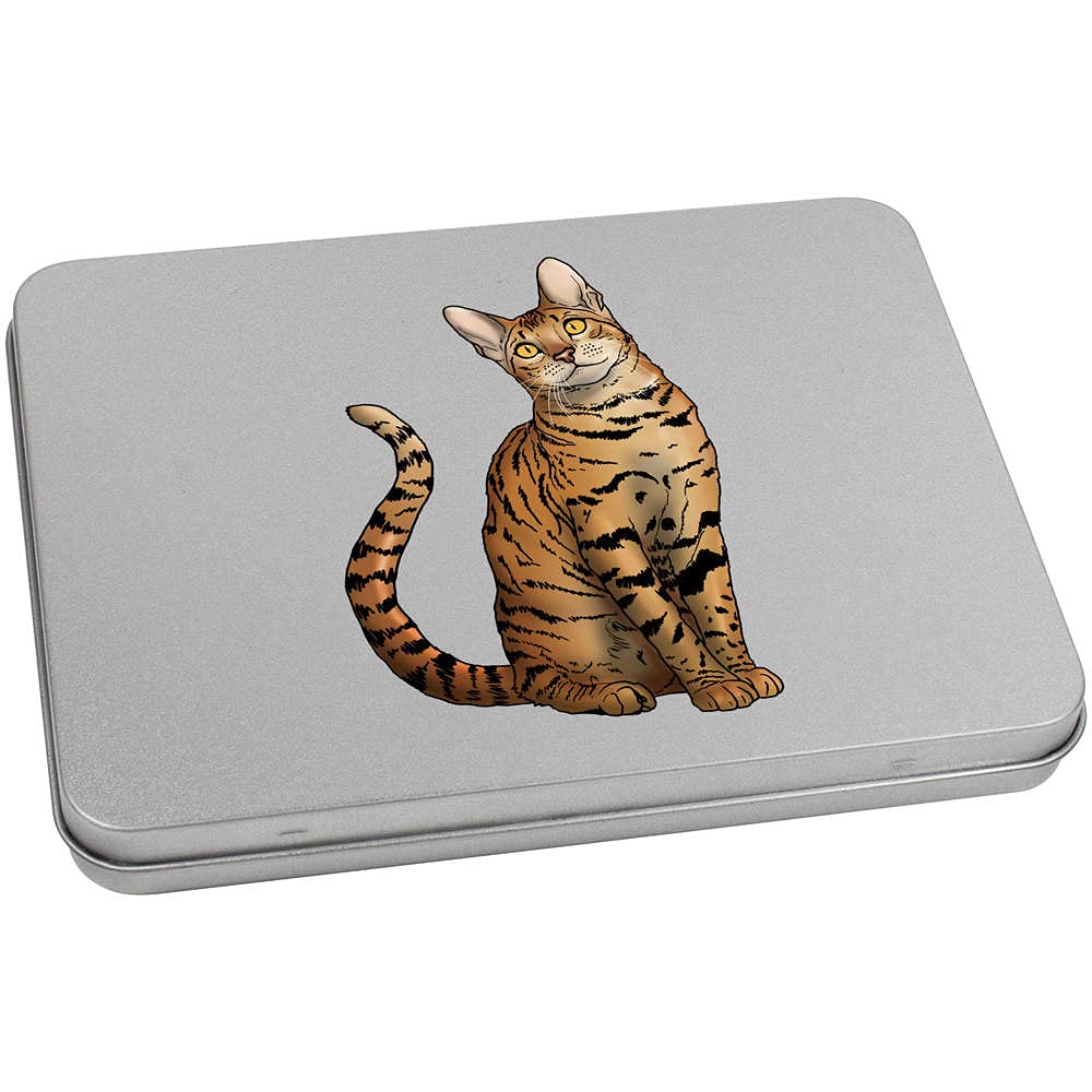 Azeeda 170mm 'Bengal Cat' Metal Hinged Tin/Storage Box (TT00152795)