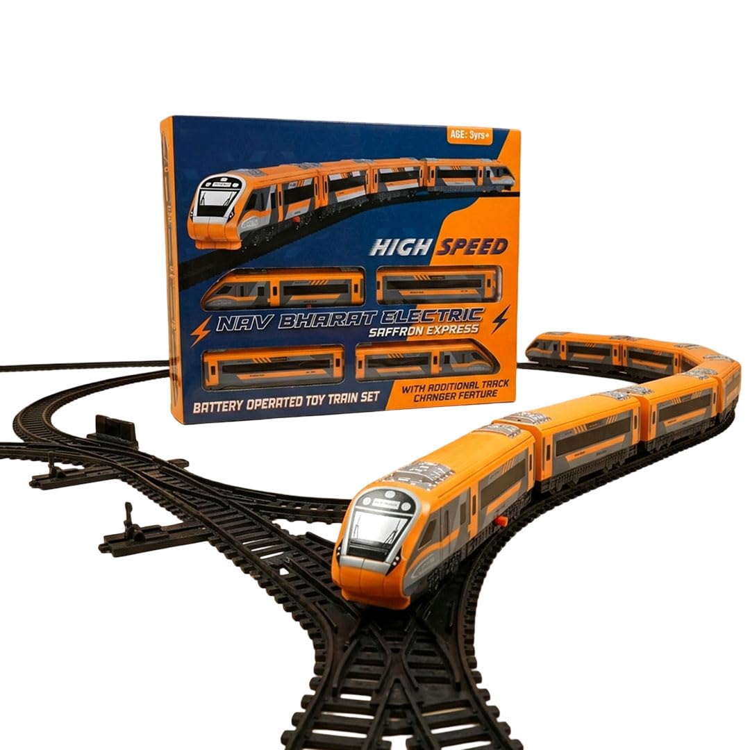 Toyterra Toy Train Vande Bharat Bullet Train Set for Kids – Big Size Battery Operated Electric Locomotive Toy with Interlocking Railway Tracks, Coaches, Track Changer – Nav Bharat Express Saffron-image-3