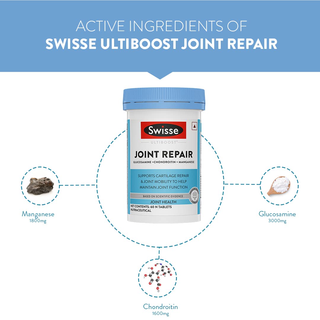 Swisse Joint Repair - Highest Glucosamine & Chondroitin Per Serving (3000mg Glucosamine, 1600mg Chondroitin) for Joint Pain & Cartilage Repair – 60 Tablets 2