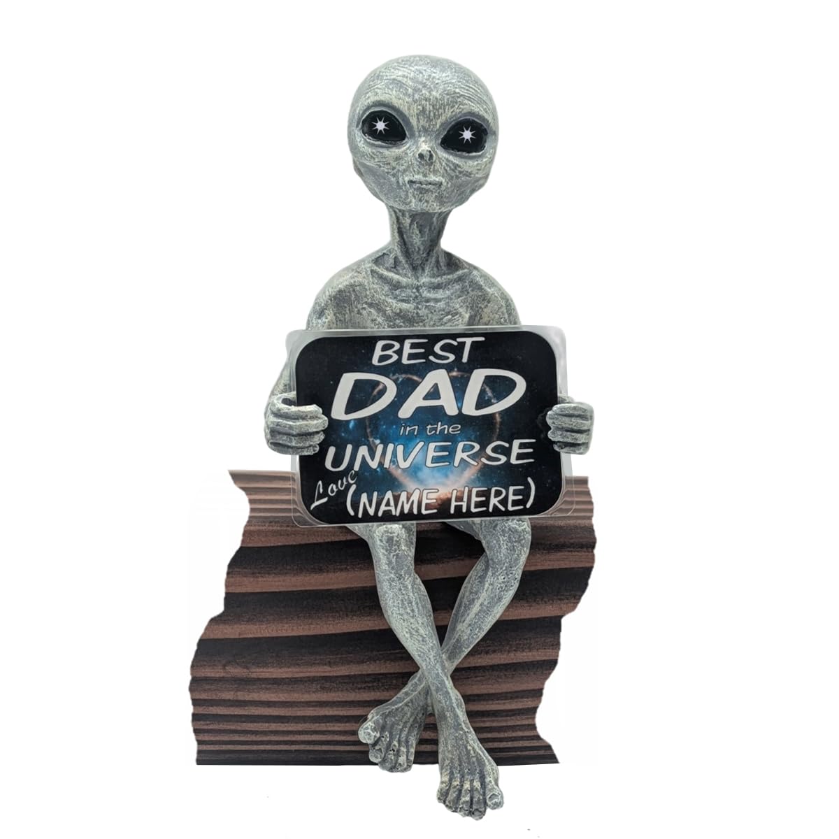 John Bernard & Company Personalized Alien Invasion “Milkyway Messenger” Happy Father's Day Shelf Sitter Alien Statue 10 Inch H Home Decoration (Grey