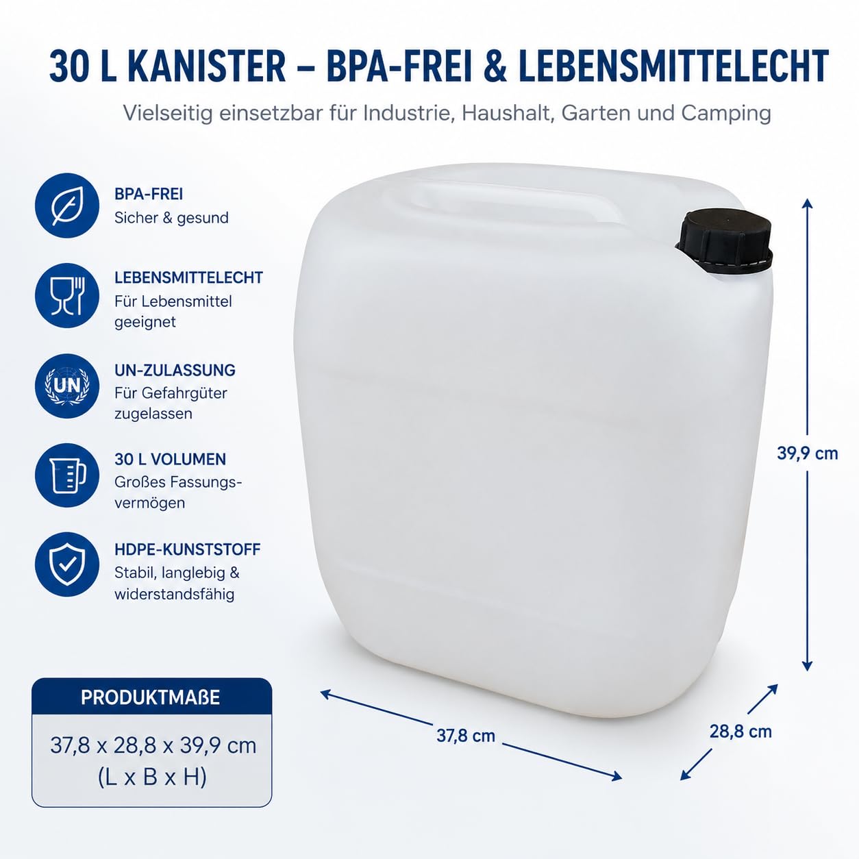kanister-vertrieb® 10 Stück 30 L Kanister Wasserkanister Kunststoffkanister natur DIN61 + Etiketten