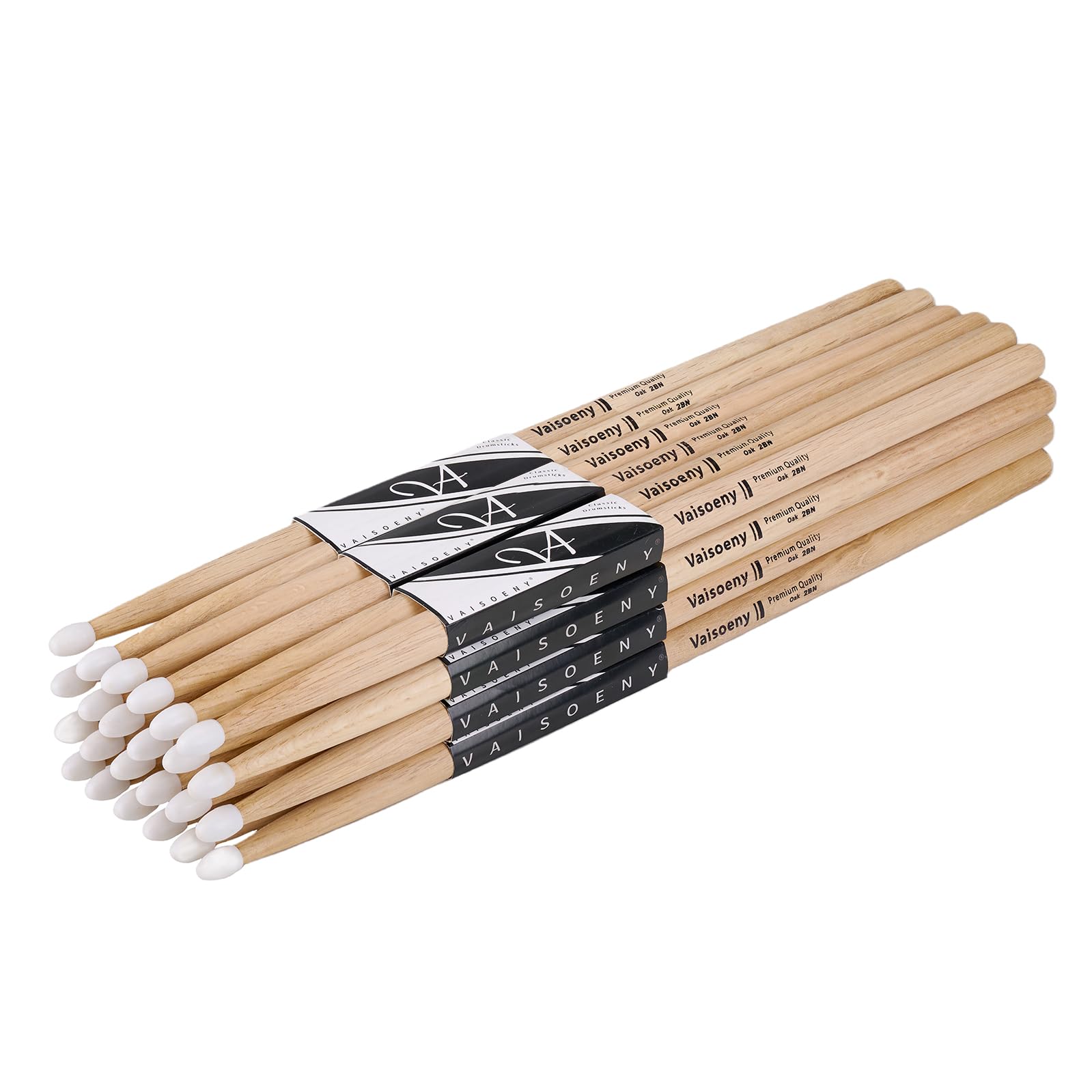2B - Juego de baquetas con punta de nailon para batería acústica o electrónica, baquetas ovaladas de roble con punta de nailon para bateristas y principiantes (12 pares)