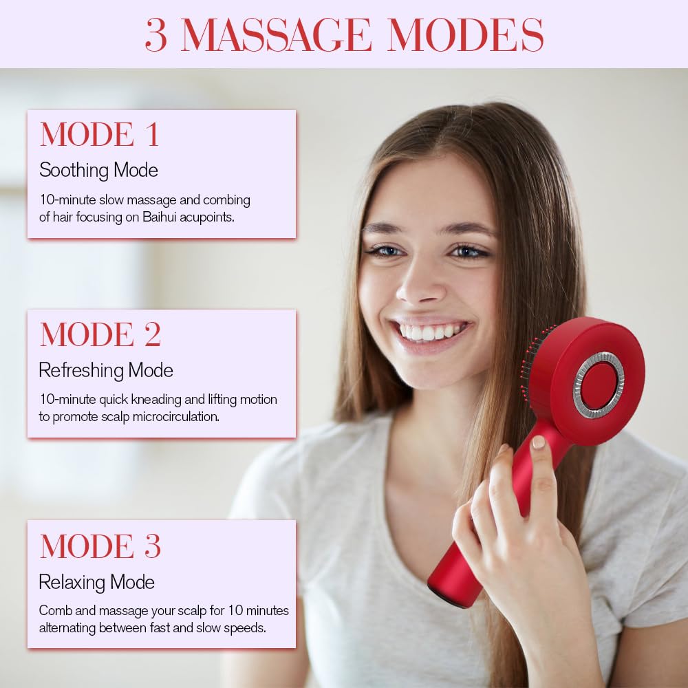 Cepillo de Masaje para Cuero Cabelludo, 3 en 1 Cepillo de Masaje Capilar, Peine Masajeador Capilar con Luz Roja y Aplicador de Aceite 6ml para Crecimiento de Cabello