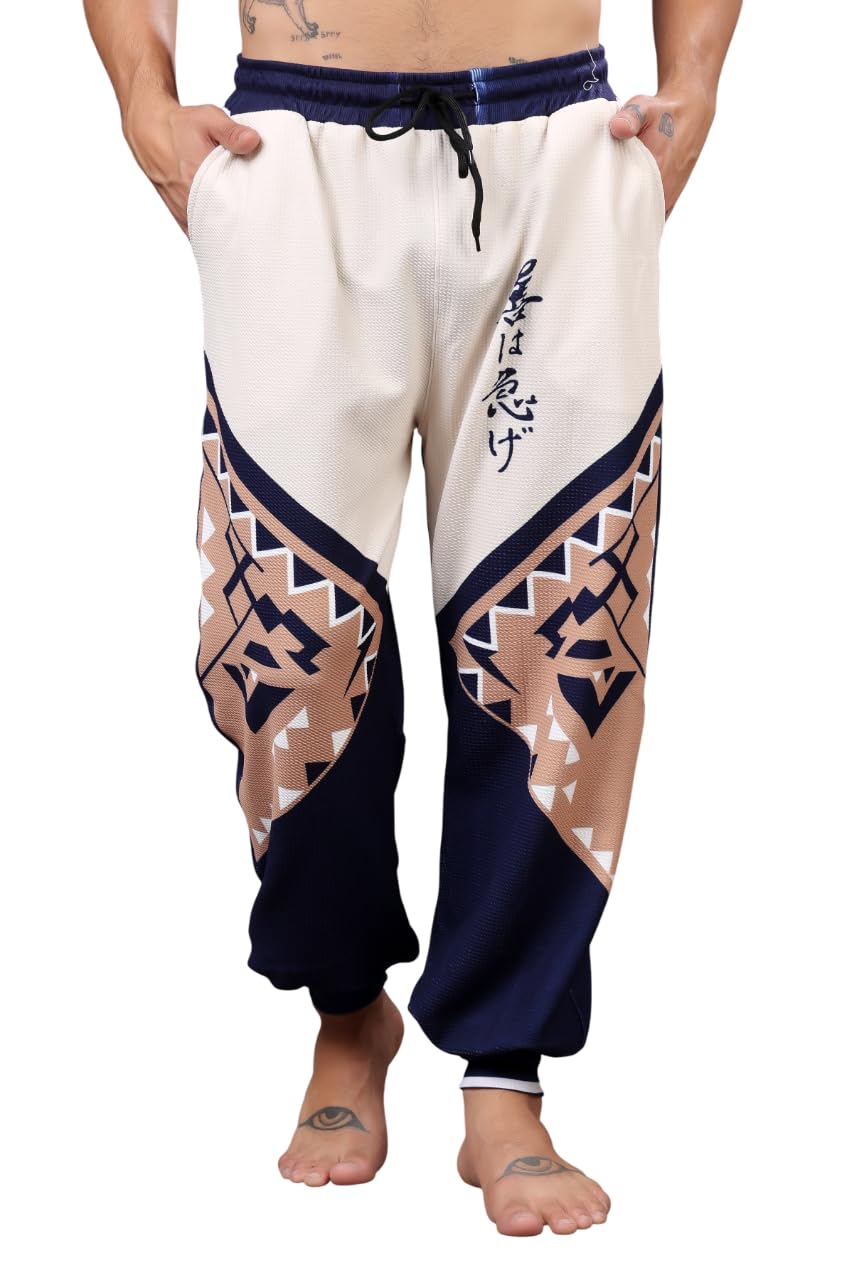 FLIRTY SOUL Blue Tokai Japanese Print Mens Polyester Harem Pant | Stretchable | Breathable | Eye cathcy | Quick Dry |-picture-13