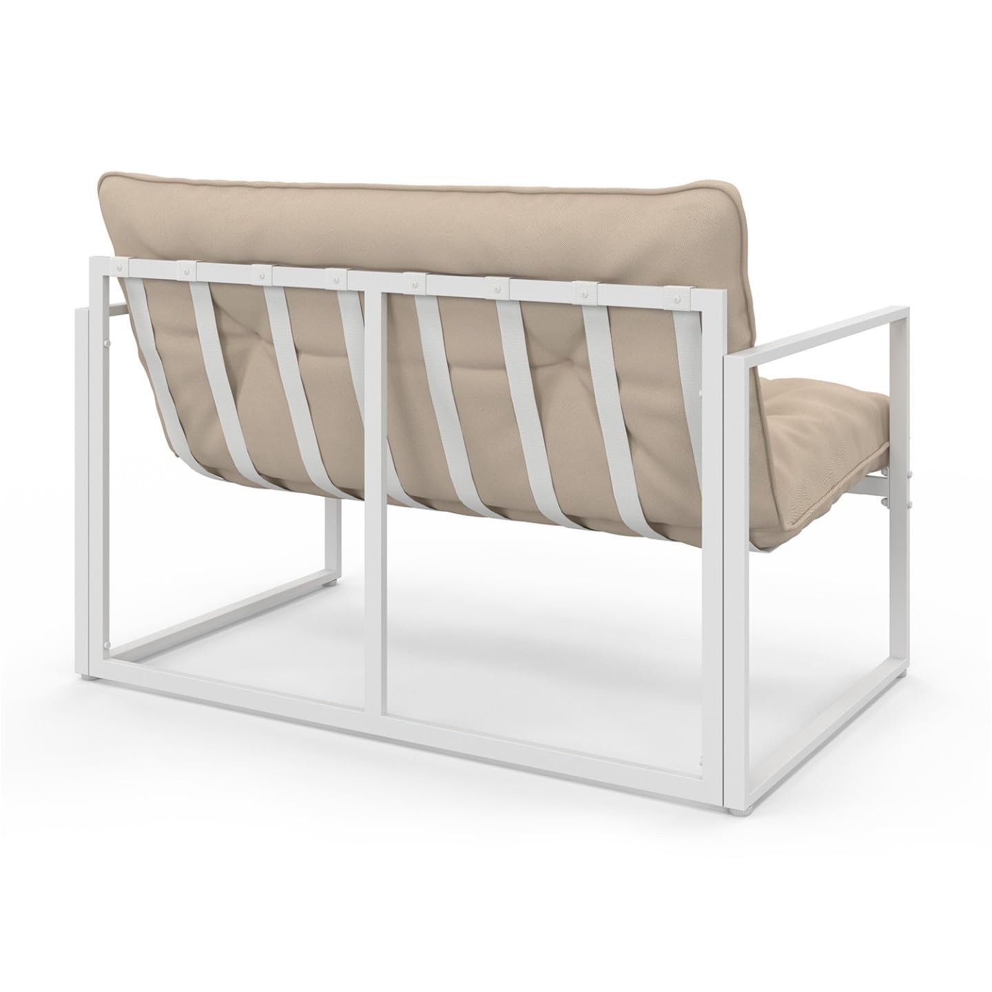 IDMarket - Salón de jardín bajo Nairobi 4 plazas de acero blanco y cojines beige