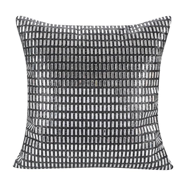 Lux Sparkles London Black Velvet Cushion Cover 45x45cm (18x18”), Silver Rhinestone Crystal Decorative Pillow, Hidden Zip, for Sofa, Bed & Living Room