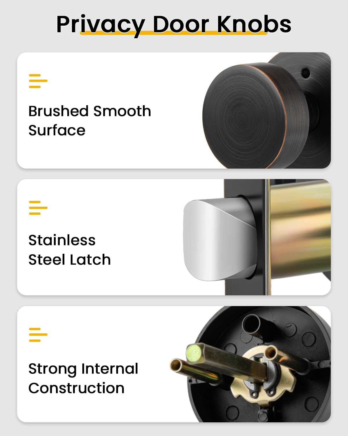 Goldenwarm Oil Rubbed Bronze Door Knobs Interior, Heavy Duty Zinc-Alloy Privacy Bronze Interior Door Knobs, Indoor Doorknobs for Bedroom, Bathroom (6 Pack)