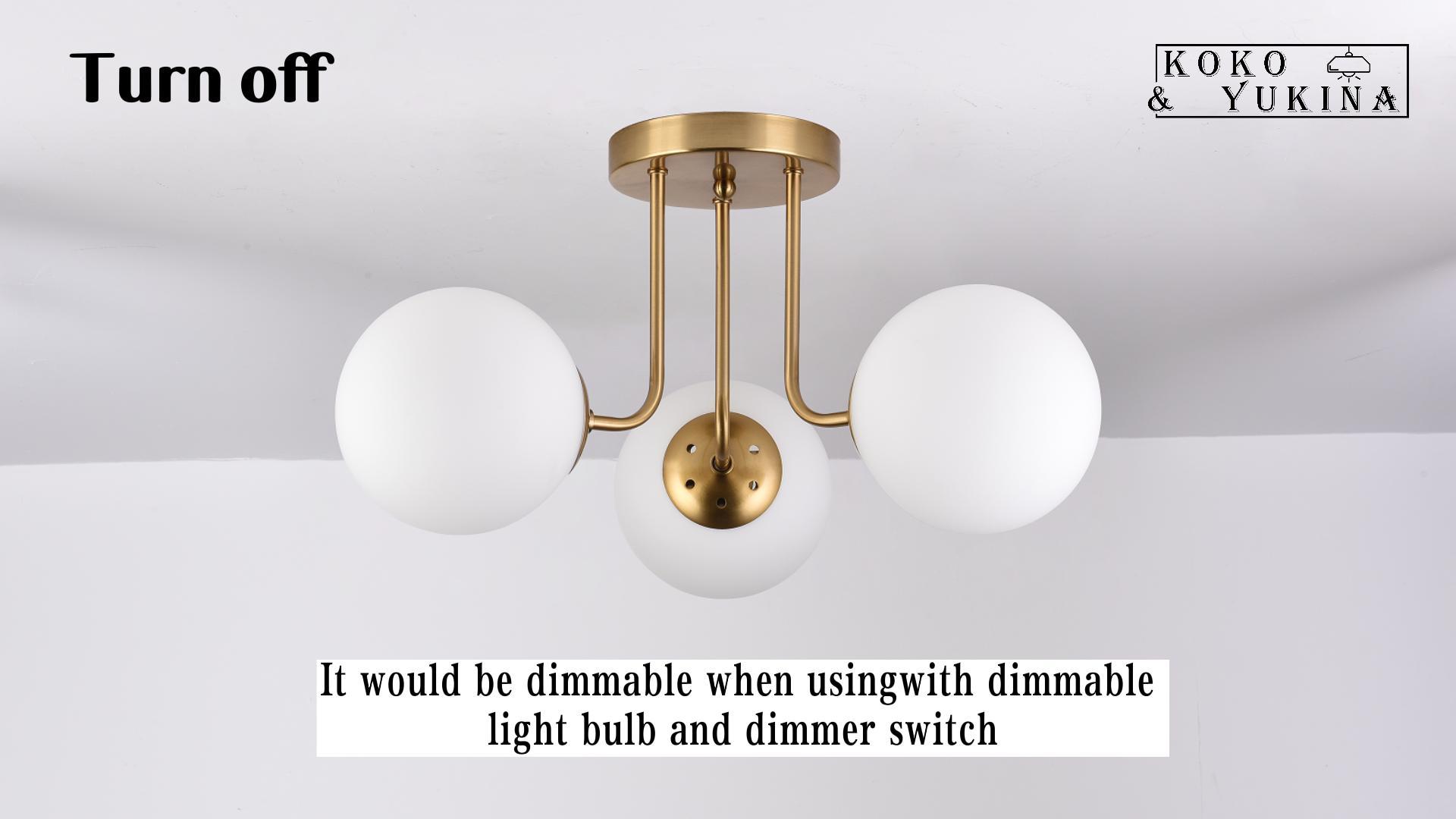 Lamomo Semi Flush Mount Ceiling Light, Upgraded Larger Gold Hallway Light Fixture, 3-Bulb Globe...