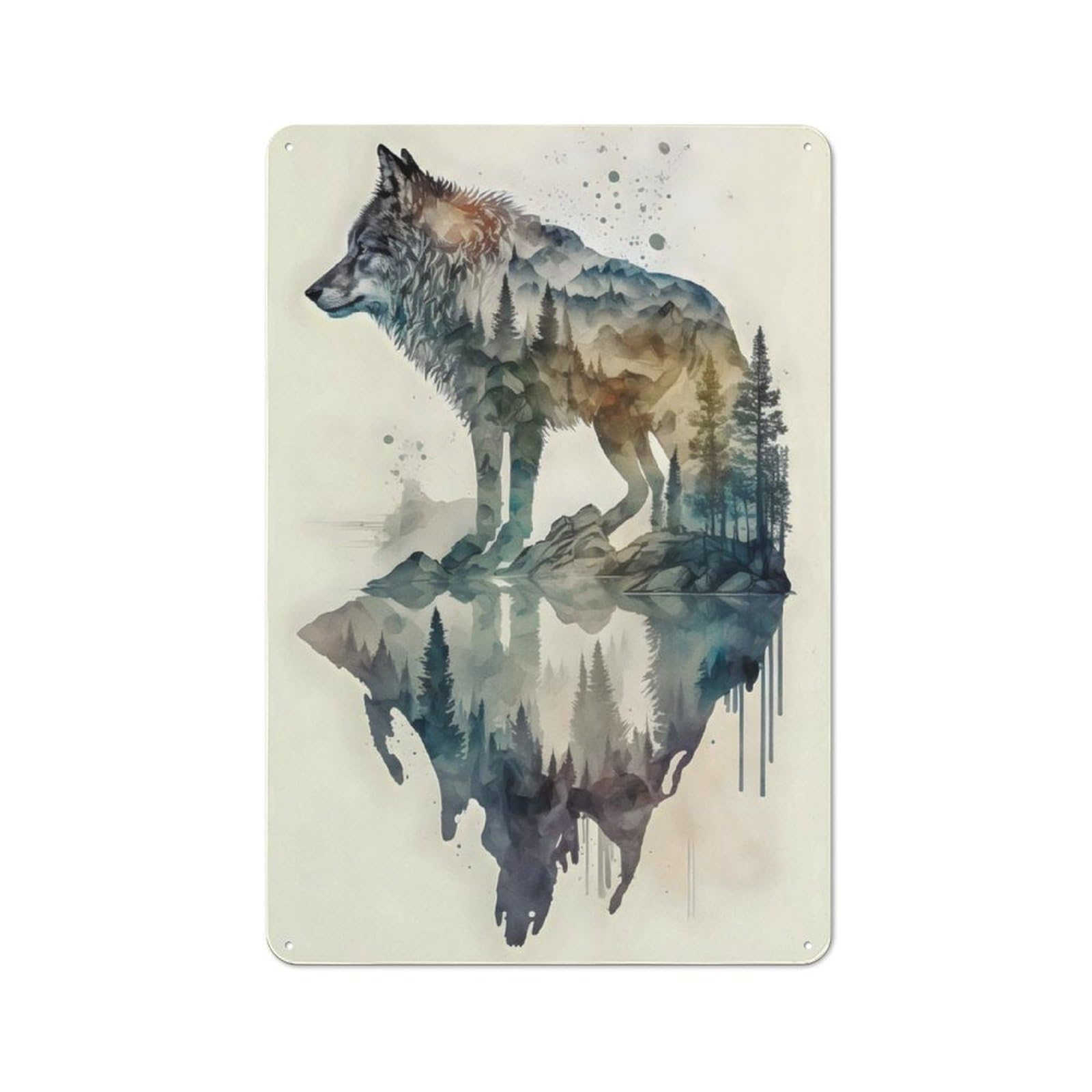Junmoney Wolf Abstract 30X20cm Retro Metal Sign With For Man Cave Or Games Room, Tin Sign Wall Decor For Games Rooms And Man Caves