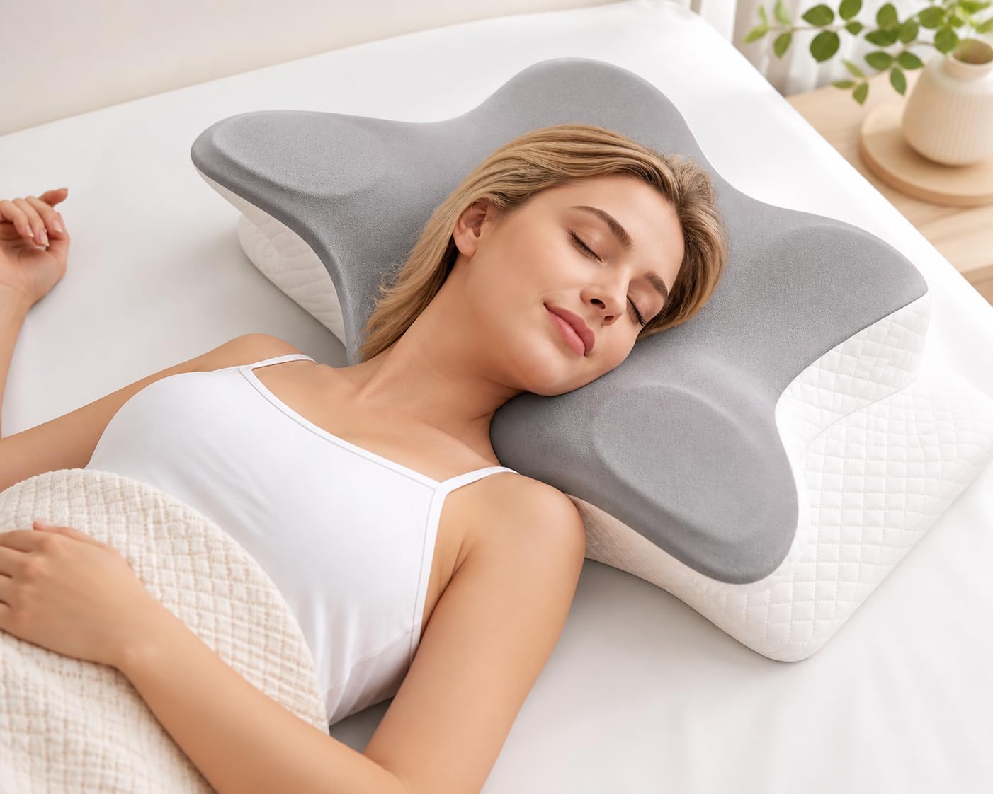 Ergonomic Cervical Neck Pillow for Sleeping, Butterfly Memory Foam Pillow with Hollow Center, Neck & Shoulder Support, Breathable Washable Cover, Orthopedic Design for Back & Side Sleepers – ALYNORE