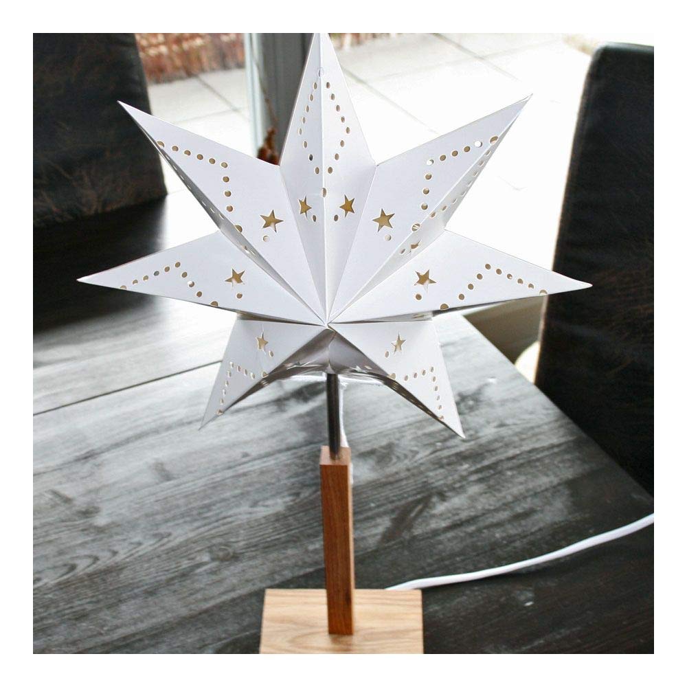 Edler Weihnachtsstern Papierstern Papierleuchte mit Holz-Ständer
