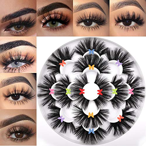 25mm Mink Lashes Faux Dramatic 7 Pairs False Eyelashes 7 Styles Fake Eyelashes 6D Long Fluffy Volume Soft Wispy Eye Lashes Multipack
