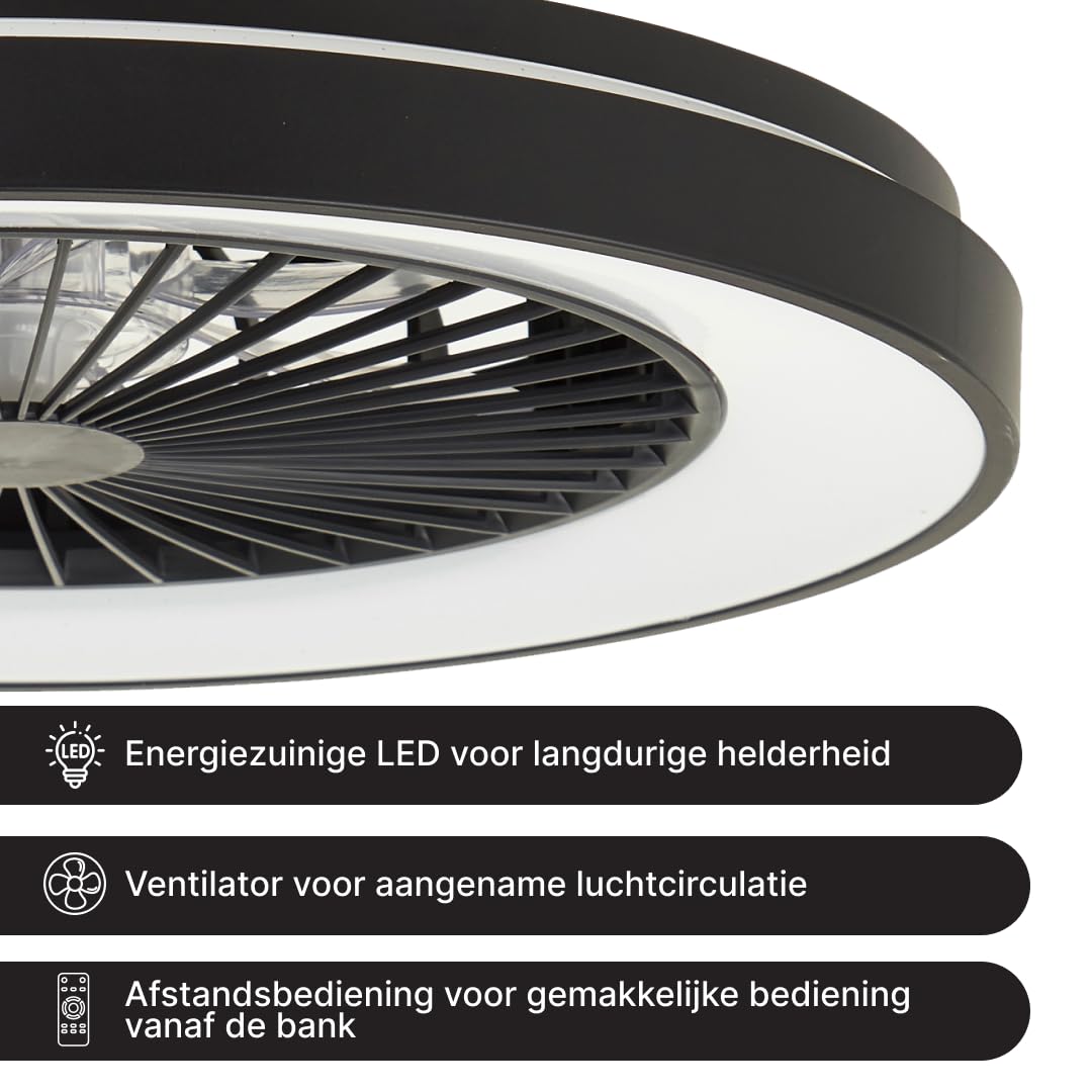 Brilliant LED-Deckenleuchte mit Ventilator 48,5cm Schwarz Dimmbar
