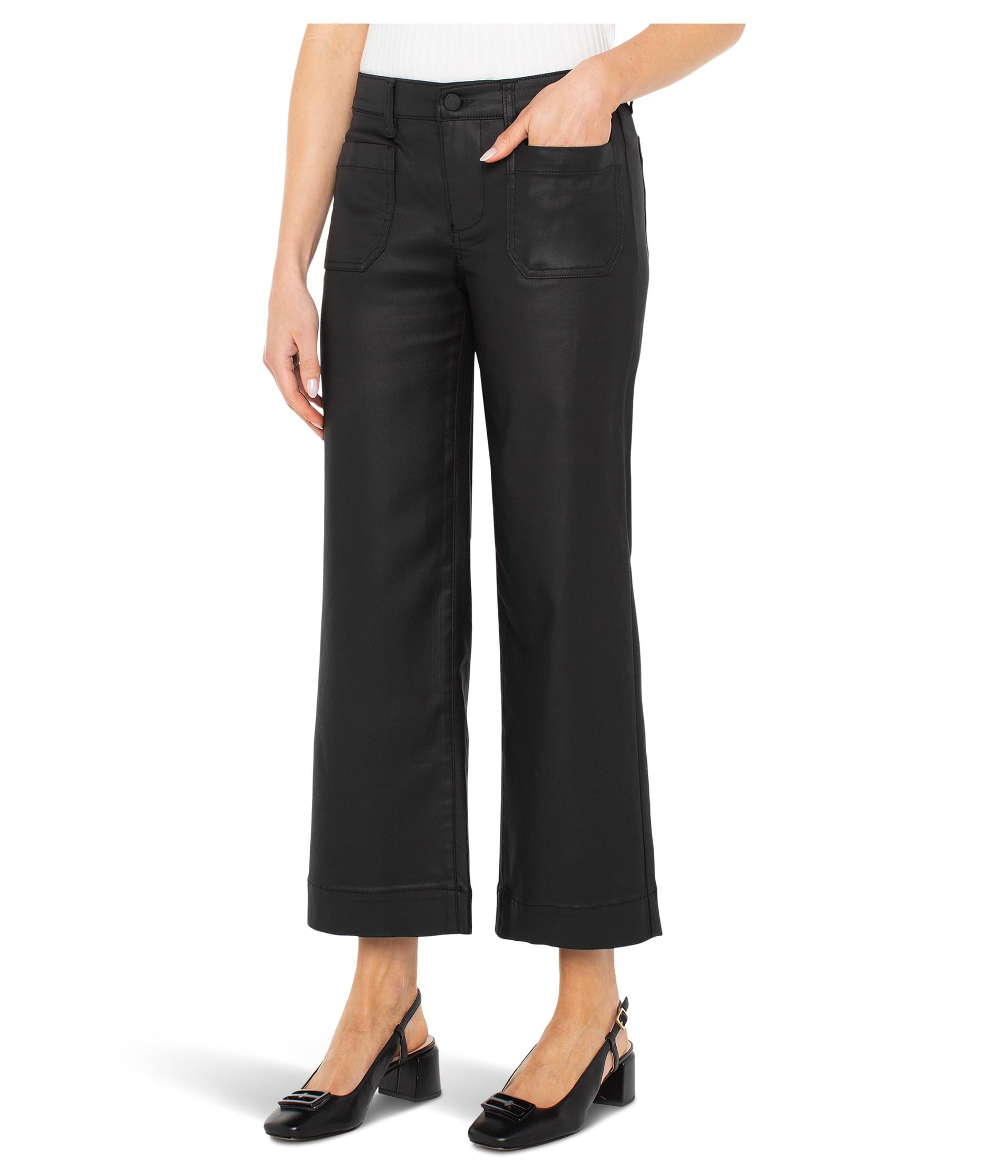 Liverpool Womens Crop Mid-Rise Wide Leg Pant with Patch Pockets 27 Inseam