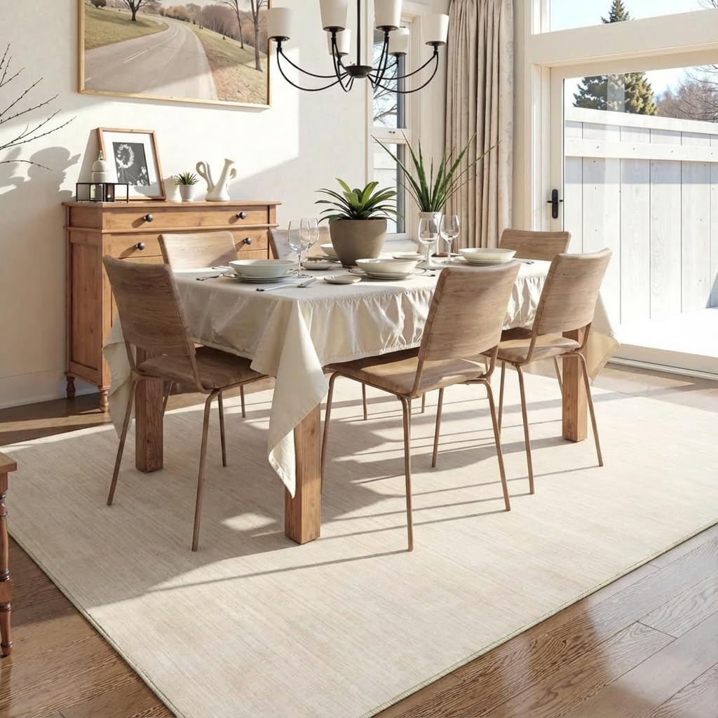Garvee Large Rugs for Living Room 8x10 Washable Rug Modern Solid Color Print Accent Rug with Non Slip Backing, Low Pile Non Shedding Minimalist Floor Covering for Dining Room Nursery, Beige