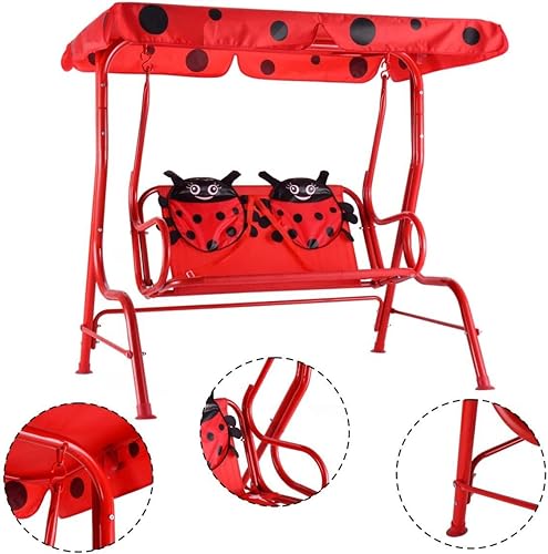 Miniatura 7 de Happygrill Mini columpio para patio de 2 asientos con cinturón de seguridad, hamaca para exteriores con toldo para niños, color rojo