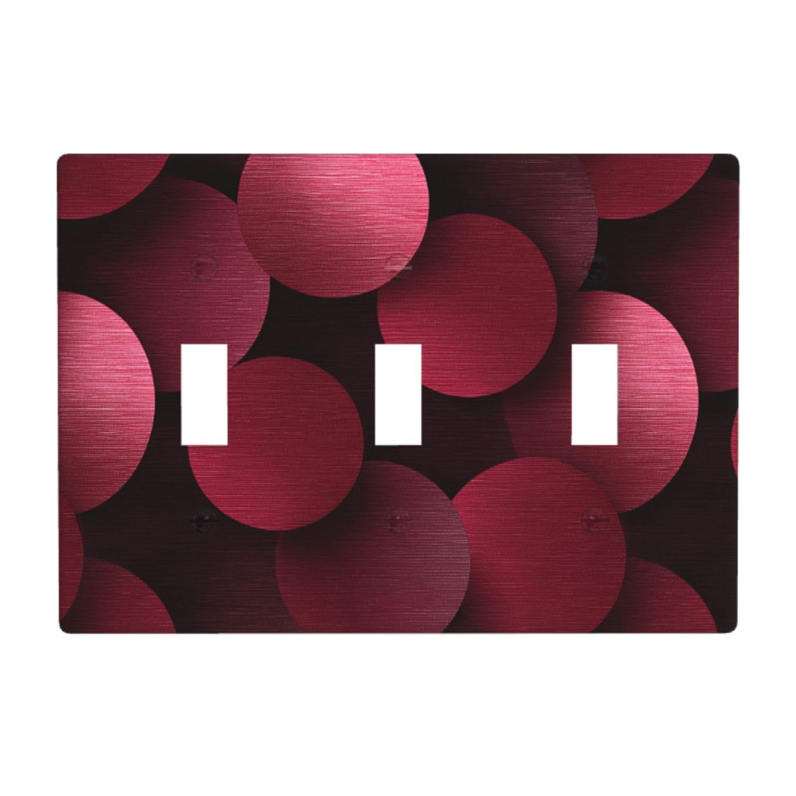 Metallic Burgundy Circles Pattern Light Switch Covers 3 Gang Triple Toggle Wall Plate Switchplate Electrical Faceplate for Bathroom Kitchen Bedroom Decor