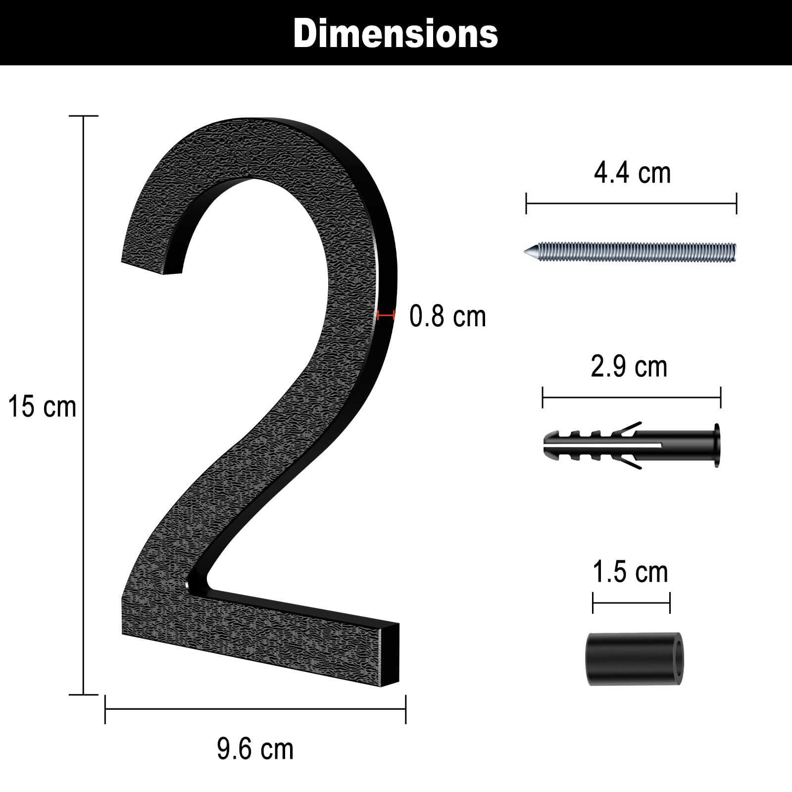 Números De Casa Exterior Negro 15 Cm - Diseño 3D Flotante, Instalación Adhesiva O Con Tornillos, Resistente Al Clima
