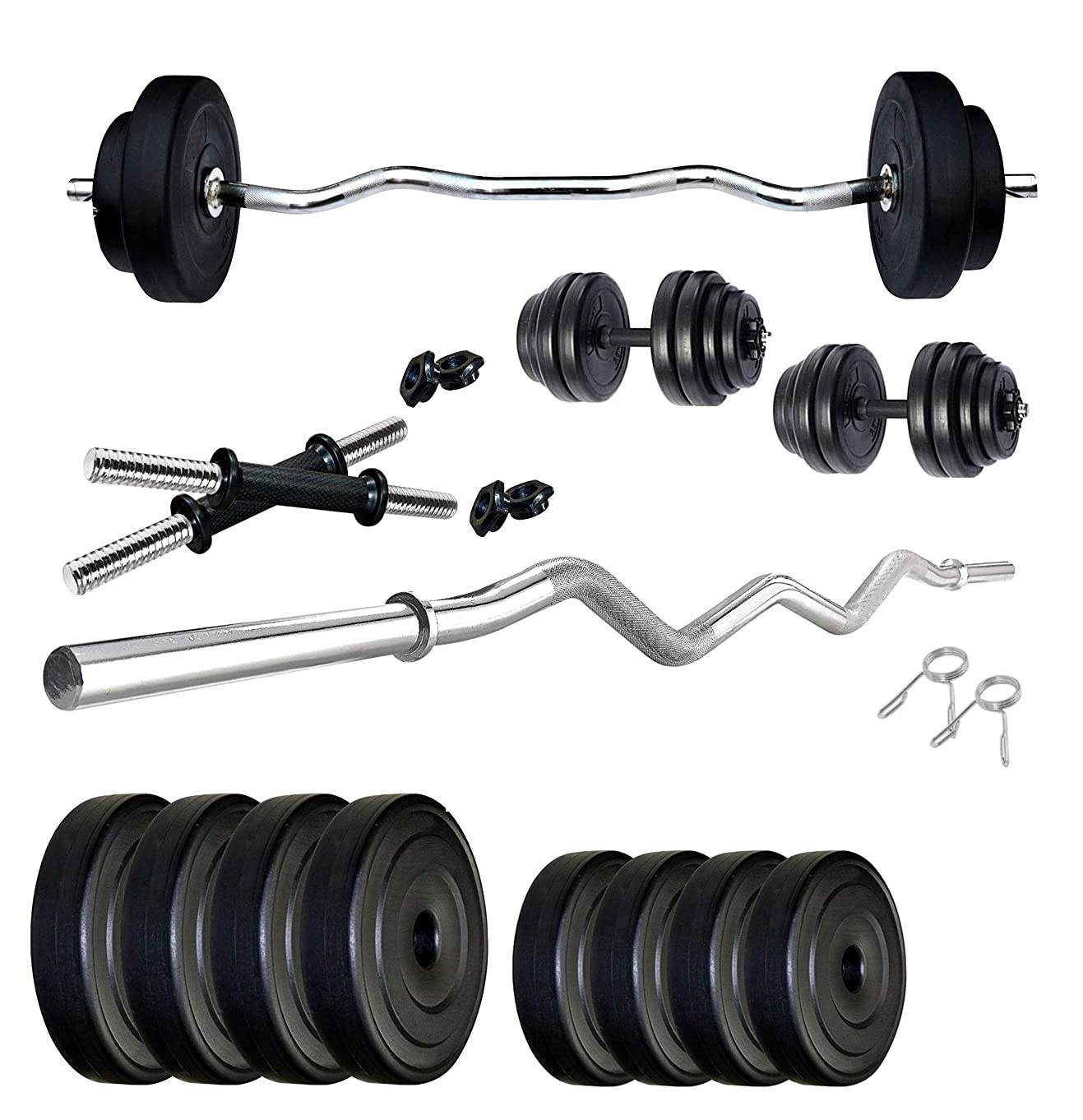 Protoner home gym 20 kgs, 2 kg x 4 plates 3 kg x 4 plates, 1 x 3 feet bar,2 x Dumbbell rods