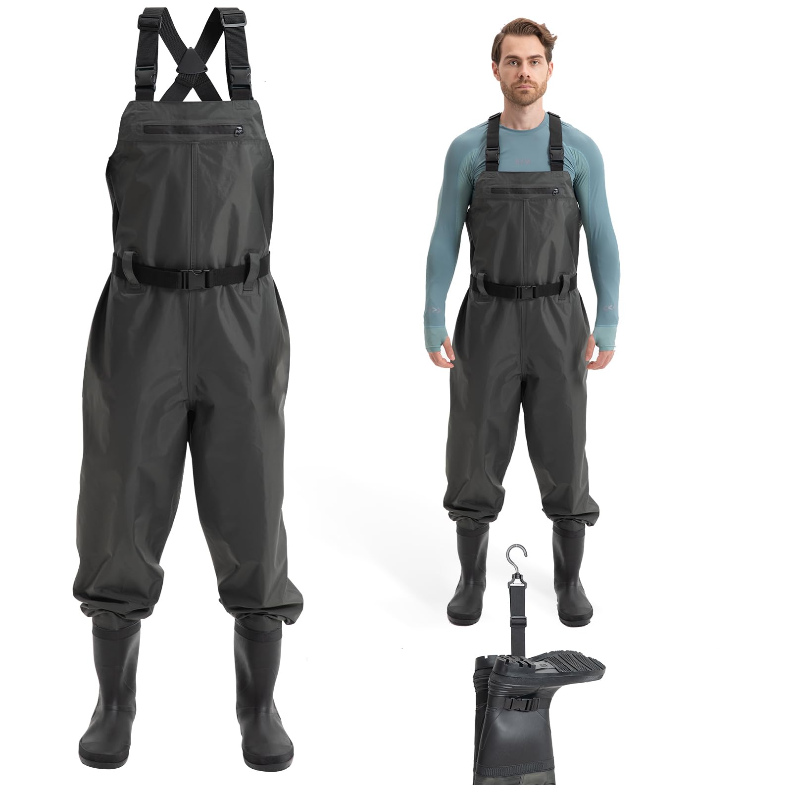 WaveWalker Fishing Waders for Men, 100% Waterproof 210 D PVC Waders with Slip-Resistant PVC Boots