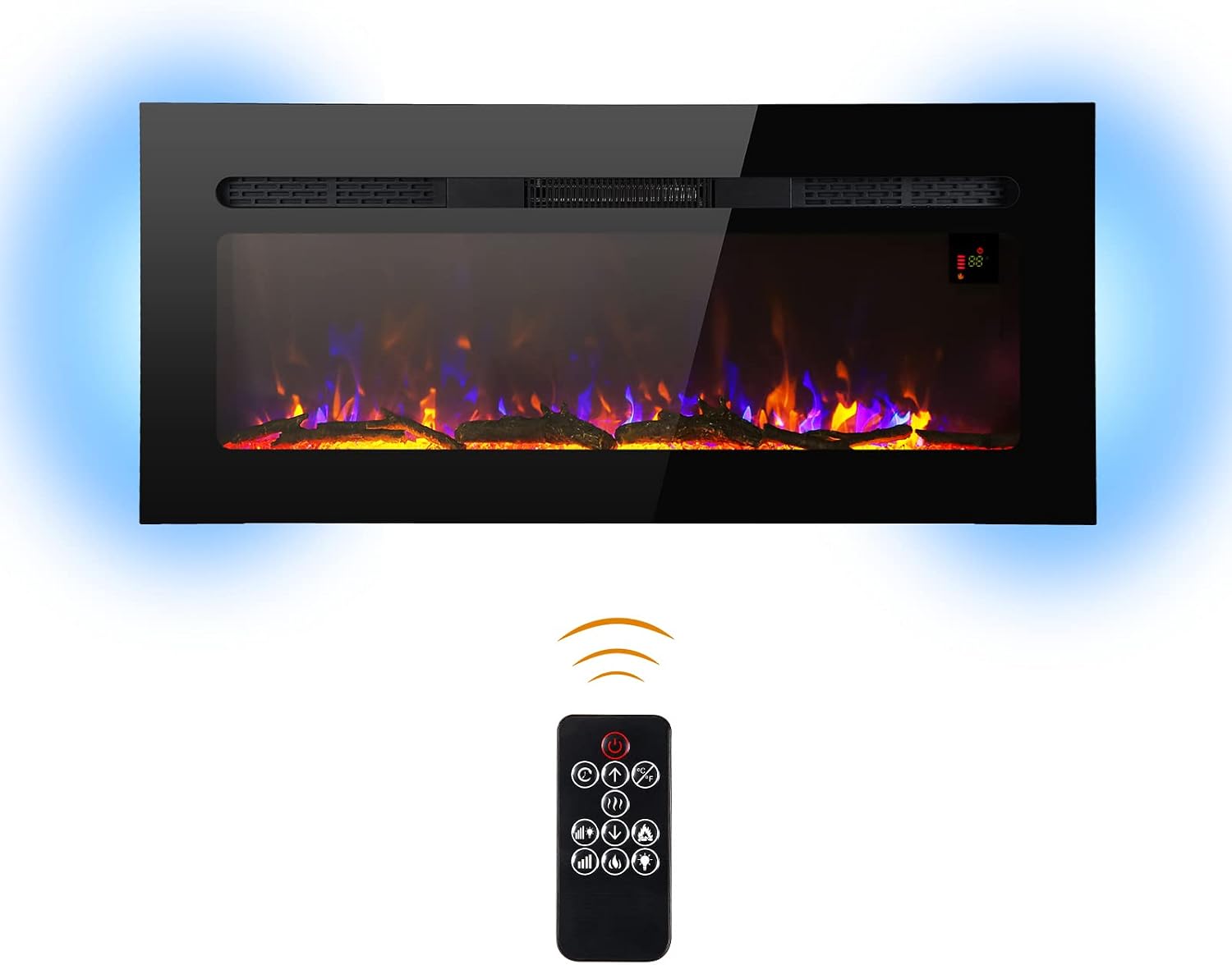 Sophia & William 40" Electric Fireplace Recessed Wall Mounted and Free Standing, Noiseless Electric Heater with Remote Control, Logs, and Backlights for 2 x 6 Stud, Flame Color & Intensity Adjustable