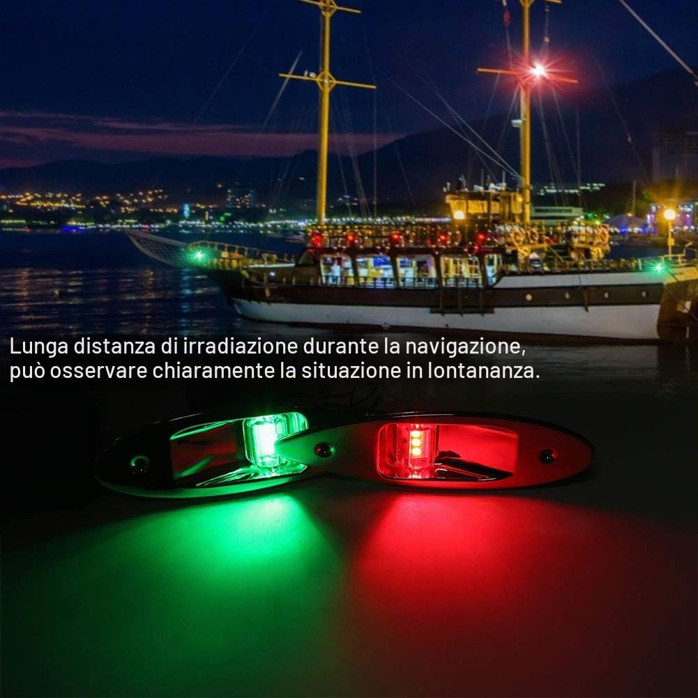 Akozon luci barca di navigazione + Luce di navigazione, 2 pezzi 12V LED incasso lato di prua di navigazione luce di segnalazione lampada di ricambio per barca marina yacht verde/rosso