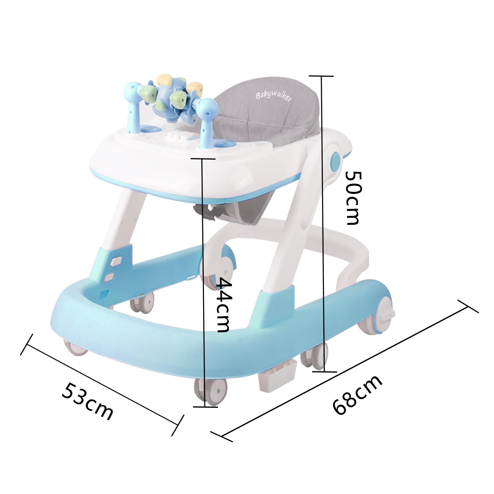 OHMG 4-en-1 Trotteur Bébé avec plateau multi-activités interactive avec musique amovible, Trotteur bébé réglable en hauteur et facilement pliable,jusqu'à 12 kg