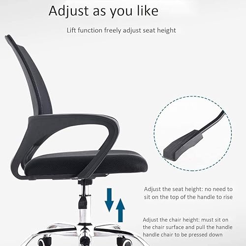 Miniatura 4 de Silla de oficina de malla con respaldo medio, ergonómica, giratoria, de malla negra, brazos abatibles con soporte lumbar, altura ajustable (E)