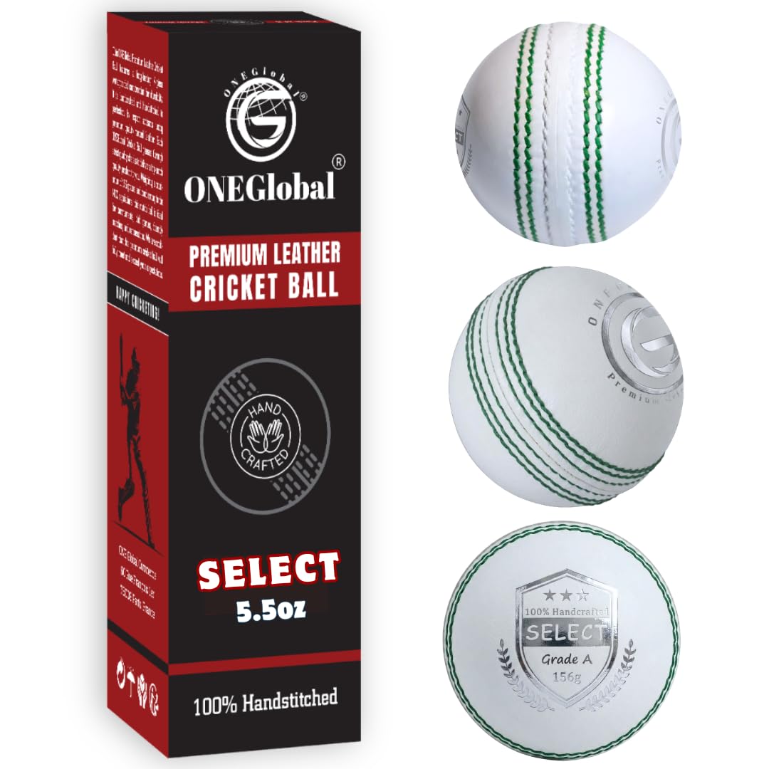 Select Leather Balle de cricket | 100 % fabriquée à la main, 156 g – 5,5 oz, construction en 4 pièces | Idéale pour T20, entraînement du filet, entraînement, etc.