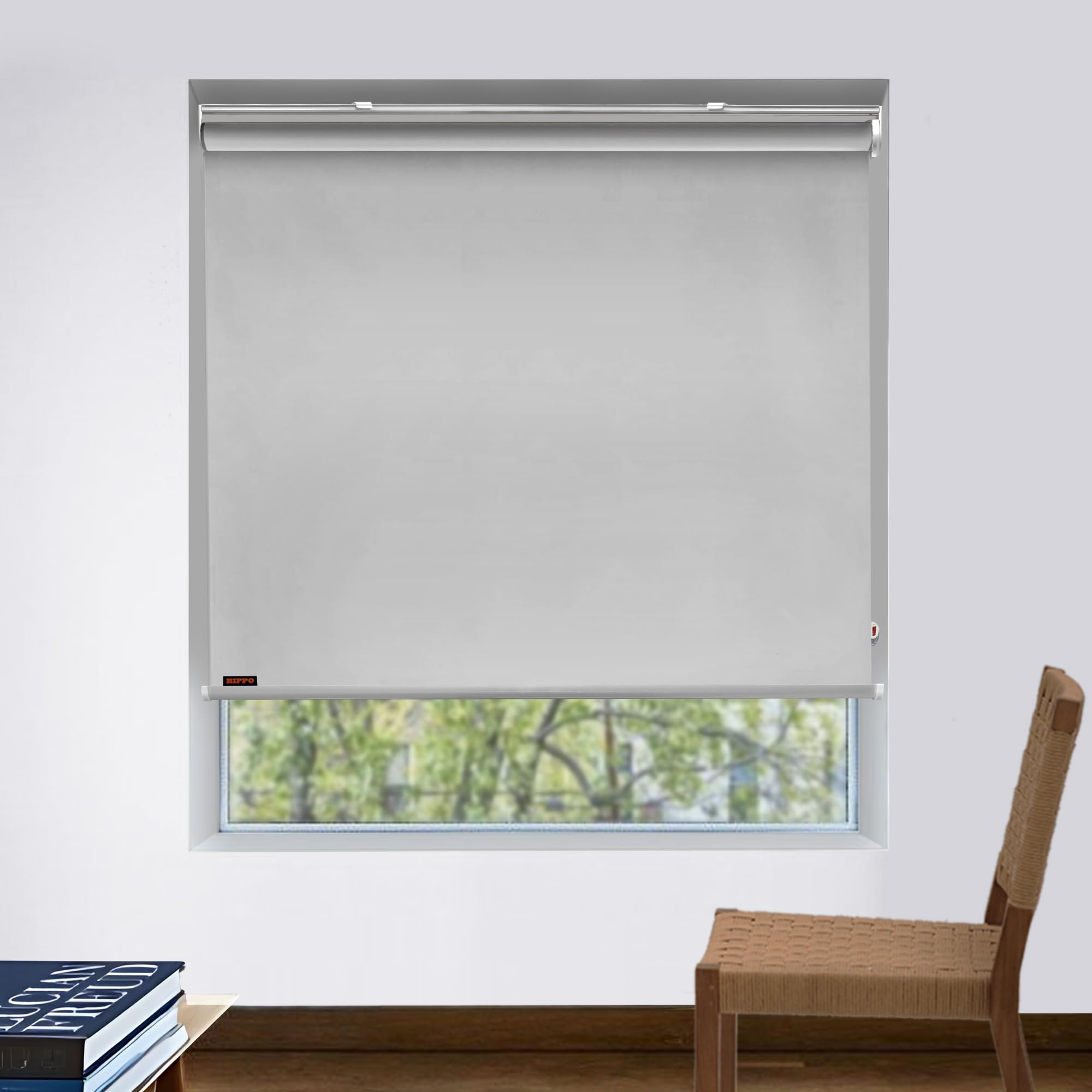 HIPPO Blackout Roller Blinds for Windows with One Click Headrail for Easy Installation Roll Up Down Blind for Home & Office (Milk-White, 4FTX7FT)