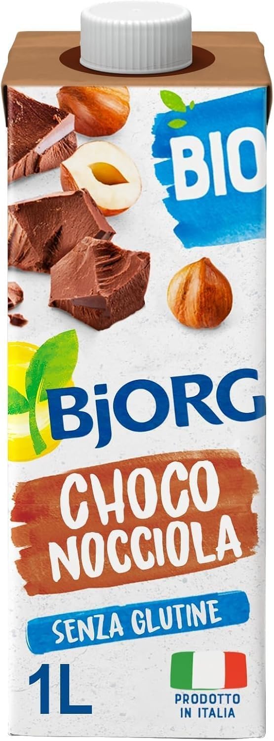 BJORG Bevanda di Riso al Cioccolato e Nocciole, Bevanda Vegetale a Basso Contenuto di Grassi, Senza Glutine, Gusto Goloso, Vegan, Prodotto in Italia,1L (Confezione da 6)