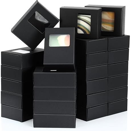 Black Soap Boxes - 60 Pcs Sleek Kraft Soap Boxes with Window