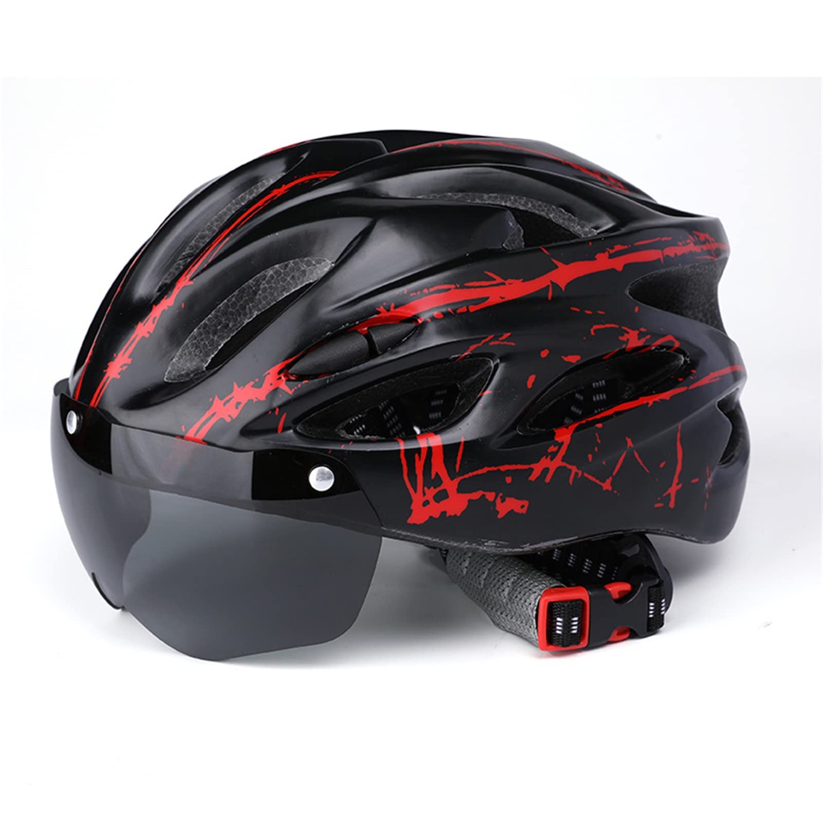 Kask rowerowy kask rowerowy szosowy dobra ochrona klamra bezpieczeństwa odporny na uderzenia kask rowerowy z okularami do jazdy na rowerze, dojazdy do pracy, jazdy na rowerze (czarno-czerwony)